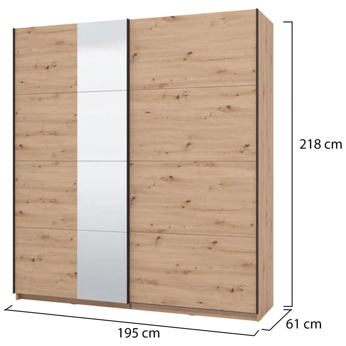 Altri Guardaroba > Dmora Guardaroba Grande Marrone Rovere Nodi Nero Appendiabiti 2 Ripiani 195x217.5h cm, Apertura Scorrevole - Siri Nero, Marrone Rovere Nodi