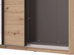 Altri Guardaroba > Dmora Guardaroba Grande Marrone Rovere Nodi Nero Appendiabiti 2 Ripiani 195x217.5h cm, Apertura Scorrevole - Siri Nero, Marrone Rovere Nodi
