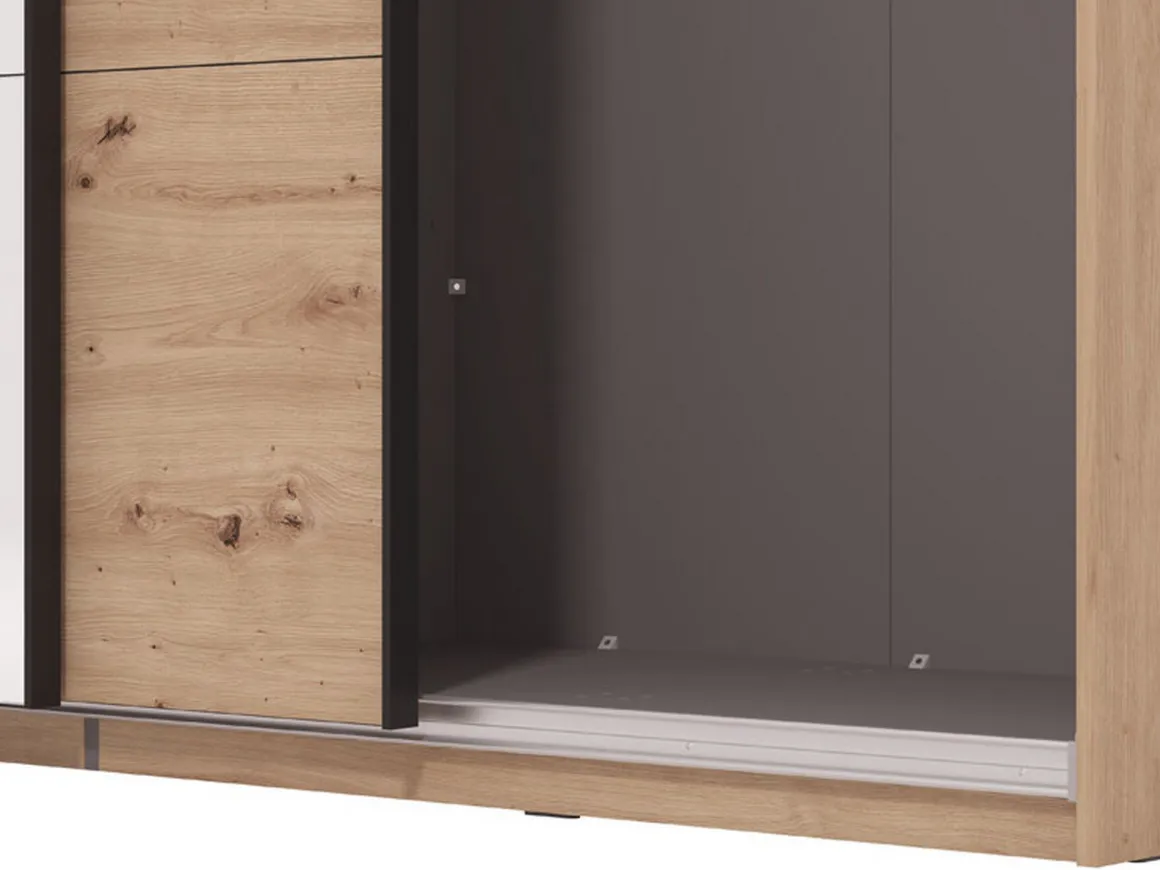 Altri Guardaroba > Dmora Guardaroba Grande Marrone Rovere Nodi Nero Appendiabiti 2 Ripiani 195x217.5h cm, Apertura Scorrevole - Siri Nero, Marrone Rovere Nodi