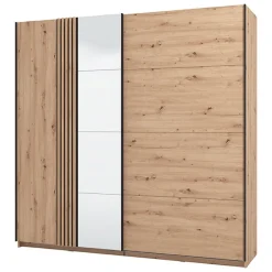 Altri Guardaroba > Dmora Guardaroba Grande Marrone Rovere Nodi Nero Appendiabiti 2 Ripiani 220x217.5h cm, Apertura Scorrevole - Spartano Nero, Marrone Rovere Nodi