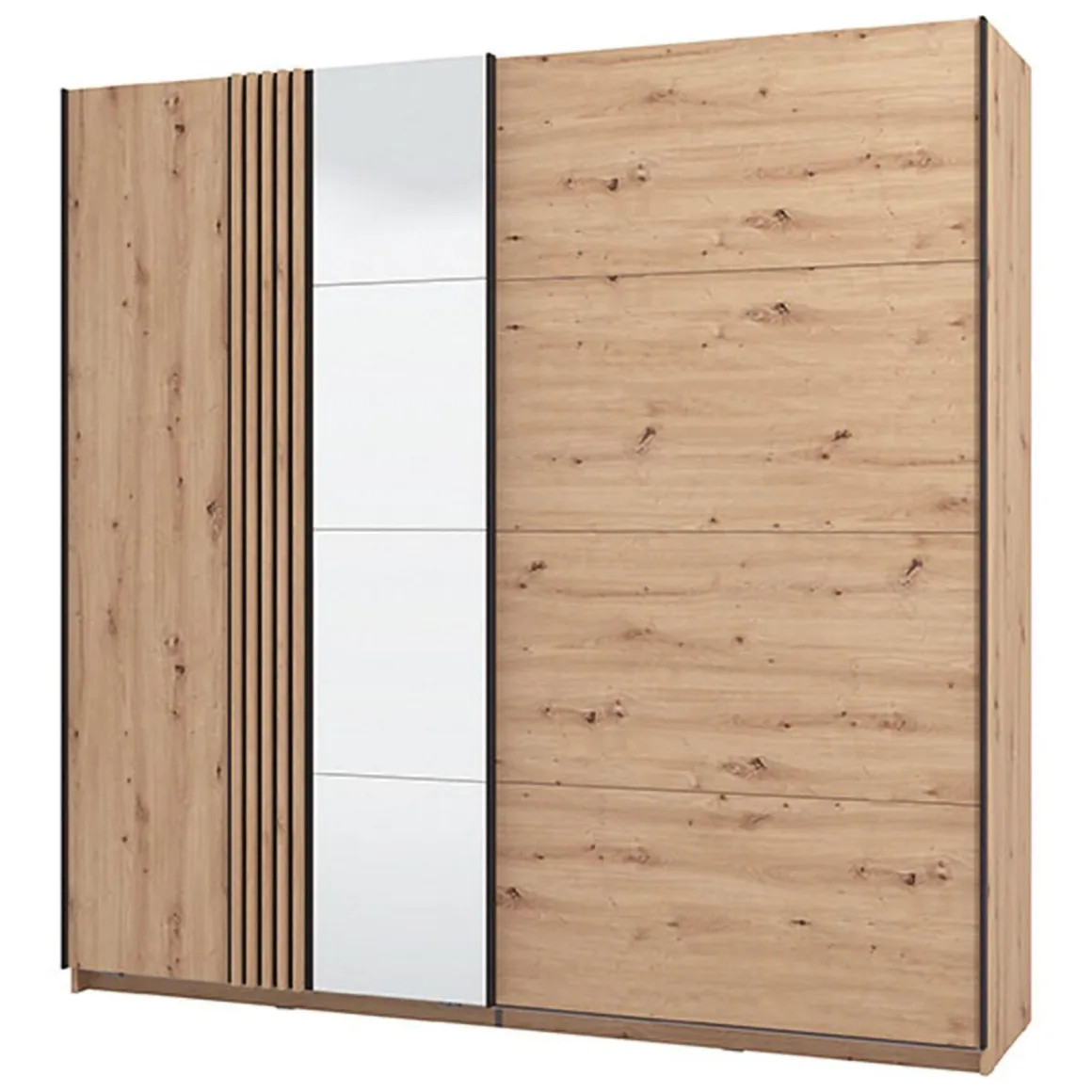 Altri Guardaroba > Dmora Guardaroba Grande Marrone Rovere Nodi Nero Appendiabiti 2 Ripiani 220x217.5h cm, Apertura Scorrevole - Spartano Nero, Marrone Rovere Nodi
