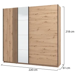 Altri Guardaroba > Dmora Guardaroba Grande Marrone Rovere Nodi Nero Appendiabiti 2 Ripiani 220x217.5h cm, Apertura Scorrevole - Spartano Nero, Marrone Rovere Nodi