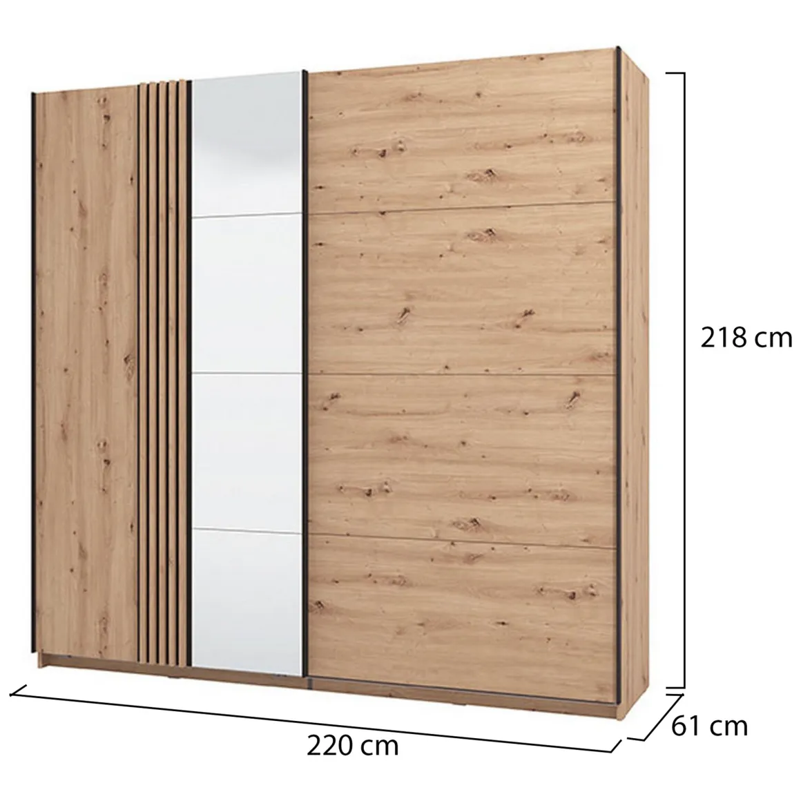Altri Guardaroba > Dmora Guardaroba Grande Marrone Rovere Nodi Nero Appendiabiti 2 Ripiani 220x217.5h cm, Apertura Scorrevole - Spartano Nero, Marrone Rovere Nodi