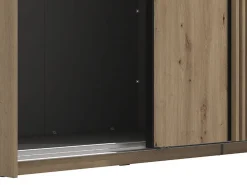 Altri Guardaroba > Dmora Guardaroba Grande Marrone Rovere Nodi Nero Appendiabiti 2 Ripiani 220x217.5h cm, Apertura Scorrevole - Spartano Nero, Marrone Rovere Nodi