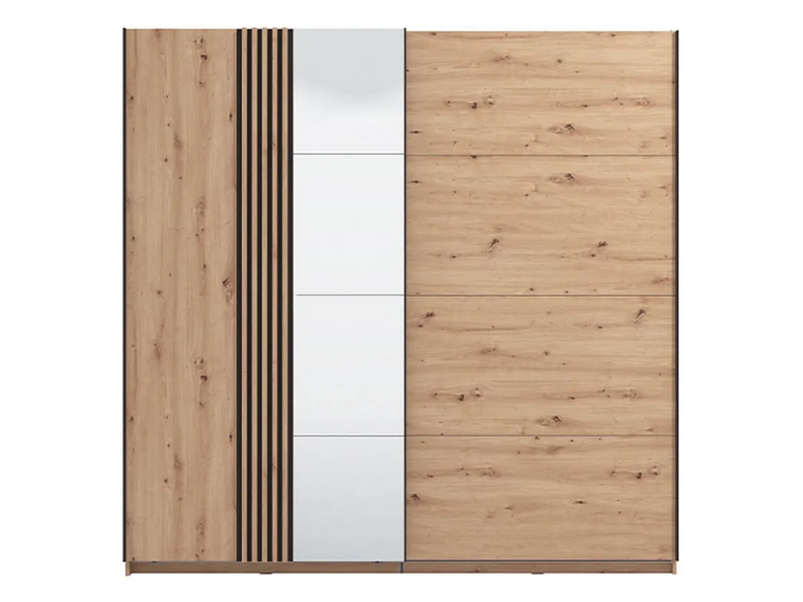 Altri Guardaroba > Dmora Guardaroba Grande Marrone Rovere Nodi Nero Appendiabiti 2 Ripiani 220x217.5h cm, Apertura Scorrevole - Spartano Nero, Marrone Rovere Nodi