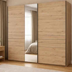Altri Guardaroba > Dmora Guardaroba Grande Marrone Rovere Nodi Nero Appendiabiti 2 Ripiani 267x217h cm, Apertura Scorrevole - Tures Nero, Marrone Rovere Nodi
