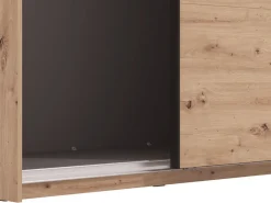 Guardaroba Grande Marrone Rovere Nodi Nero Appendiabiti 2 Ripiani 245x217.5h cm, Apertura Scorrevole - Peio