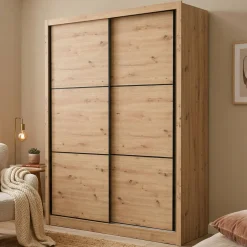 Altri Guardaroba > Dmora Guardaroba Grande Marrone Rovere Nodi Nero Appendiabiti 5 Ripiani 166x215.5h cm, Apertura Scorrevole - Musso Nero, Marrone Rovere Nodi