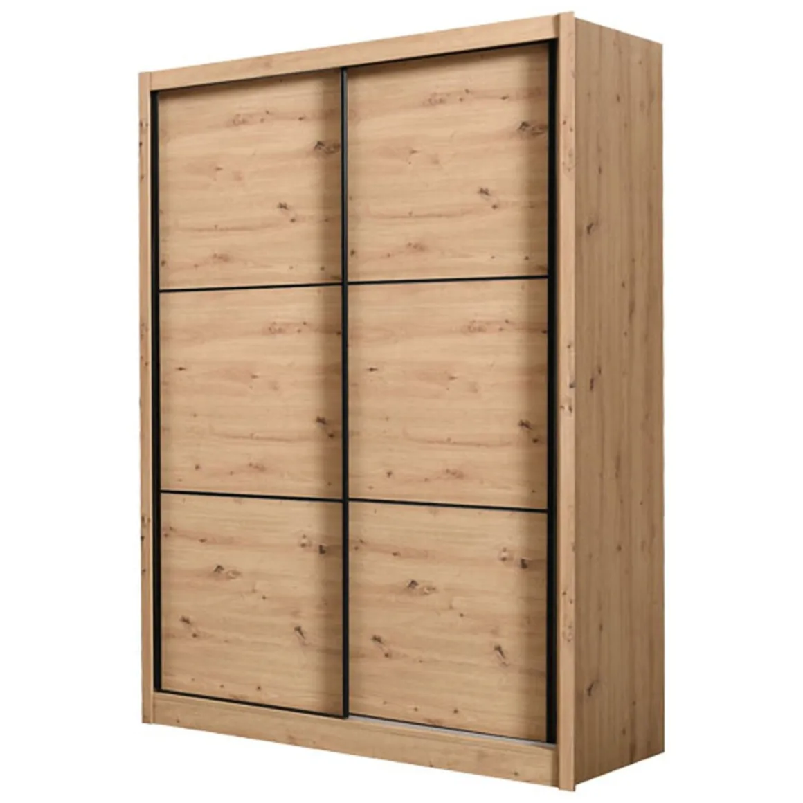 Altri Guardaroba > Dmora Guardaroba Grande Marrone Rovere Nodi Nero Appendiabiti 5 Ripiani 166x215.5h cm, Apertura Scorrevole - Musso Nero, Marrone Rovere Nodi
