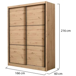 Altri Guardaroba > Dmora Guardaroba Grande Marrone Rovere Nodi Nero Appendiabiti 5 Ripiani 166x215.5h cm, Apertura Scorrevole - Musso Nero, Marrone Rovere Nodi