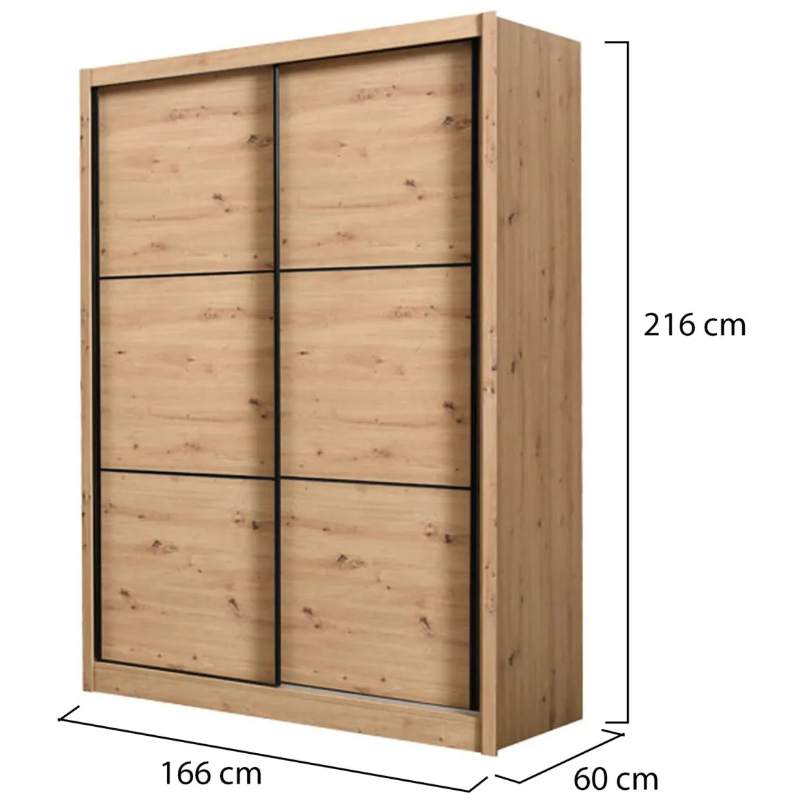 Altri Guardaroba > Dmora Guardaroba Grande Marrone Rovere Nodi Nero Appendiabiti 5 Ripiani 166x215.5h cm, Apertura Scorrevole - Musso Nero, Marrone Rovere Nodi