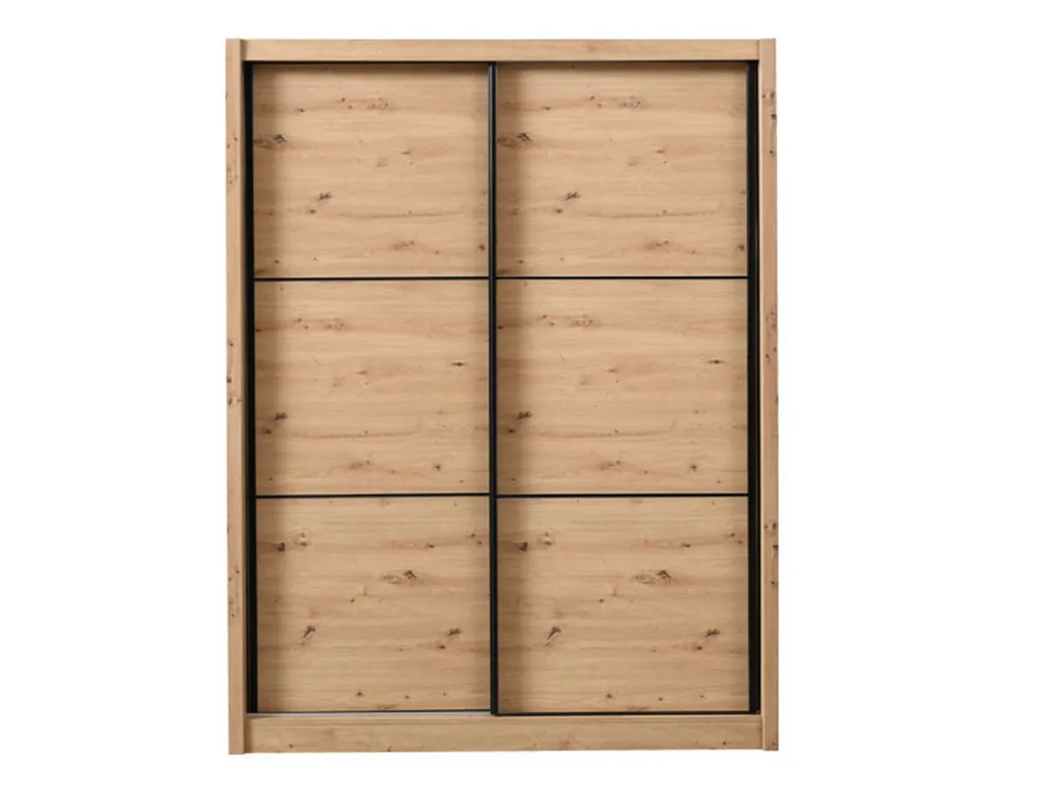Altri Guardaroba > Dmora Guardaroba Grande Marrone Rovere Nodi Nero Appendiabiti 5 Ripiani 166x215.5h cm, Apertura Scorrevole - Musso Nero, Marrone Rovere Nodi
