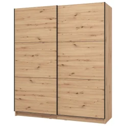 Altri Guardaroba > Dmora Guardaroba Grande Marrone Rovere Nodi Nero Appendiabiti 5 Ripiani 179x210h cm, Apertura Scorrevole - Verzino Nero, Marrone Rovere Nodi