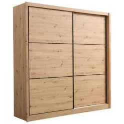 Altri Guardaroba > Dmora Guardaroba Grande Marrone Rovere Nodi Nero Appendiabiti 5 Ripiani 213x215.5h cm, Apertura Scorrevole - Godrano Nero, Marrone Rovere Nodi