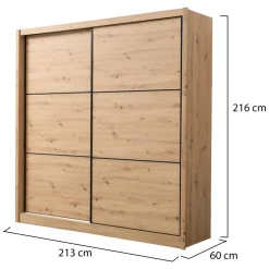 Altri Guardaroba > Dmora Guardaroba Grande Marrone Rovere Nodi Nero Appendiabiti 5 Ripiani 213x215.5h cm, Apertura Scorrevole - Godrano Nero, Marrone Rovere Nodi