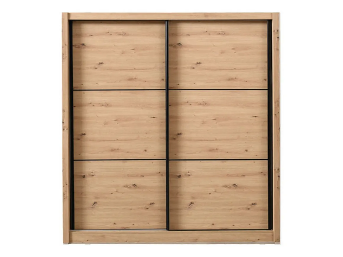 Altri Guardaroba > Dmora Guardaroba Grande Marrone Rovere Nodi Nero Appendiabiti 5 Ripiani 213x215.5h cm, Apertura Scorrevole - Godrano Nero, Marrone Rovere Nodi