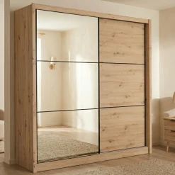 Altri Guardaroba > Dmora Guardaroba Grande Marrone Rovere Nodi Nero Appendiabiti 6 Ripiani 262.5x224h cm, Apertura Scorrevole - Lavenone Nero, Marrone Rovere Nodi