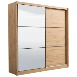 Altri Guardaroba > Dmora Guardaroba Grande Marrone Rovere Nodi Nero Appendiabiti 6 Ripiani 262.5x224h cm, Apertura Scorrevole - Lavenone Nero, Marrone Rovere Nodi