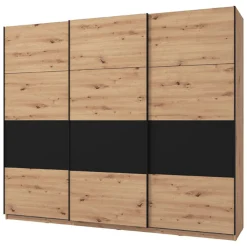 Altri Guardaroba > Dmora Guardaroba Grande Marrone Rovere Nodi Nero Appendiabiti 8 Ripiani 217x210h cm, Apertura Scorrevole - Gandino Nero, Marrone Rovere Nodi