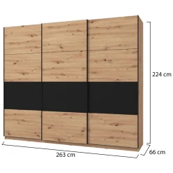 Guardaroba Grande Marrone Rovere Nodi Nero Appendiabiti 6 Ripiani 262.5x224h cm, Apertura Scorrevole - Miggiano