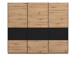 Guardaroba Grande Marrone Rovere Nodi Nero Appendiabiti 6 Ripiani 262.5x224h cm, Apertura Scorrevole - Miggiano