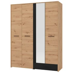 Guardaroba Grande Marrone Rovere Nodi Nero un Cassetto 5 Ripiani 157.5x203.5h cm, Appendiabiti - Lisio