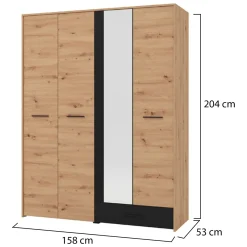 Guardaroba Grande Marrone Rovere Nodi Nero un Cassetto 5 Ripiani 157.5x203.5h cm, Appendiabiti - Lisio
