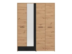 Guardaroba Grande Marrone Rovere Nodi Nero un Cassetto 5 Ripiani 157.5x203.5h cm, Appendiabiti - Lisio