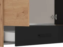 Guardaroba Grande Marrone Rovere Nodi Nero un Cassetto 5 Ripiani 157.5x203.5h cm, Appendiabiti - Lisio