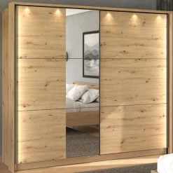 Guardaroba Grande Marrone Rovere Nodi Trasparente Appendiabiti 8 Ripiani 236.5x210h cm, Apertura Scorrevole - Sorgono