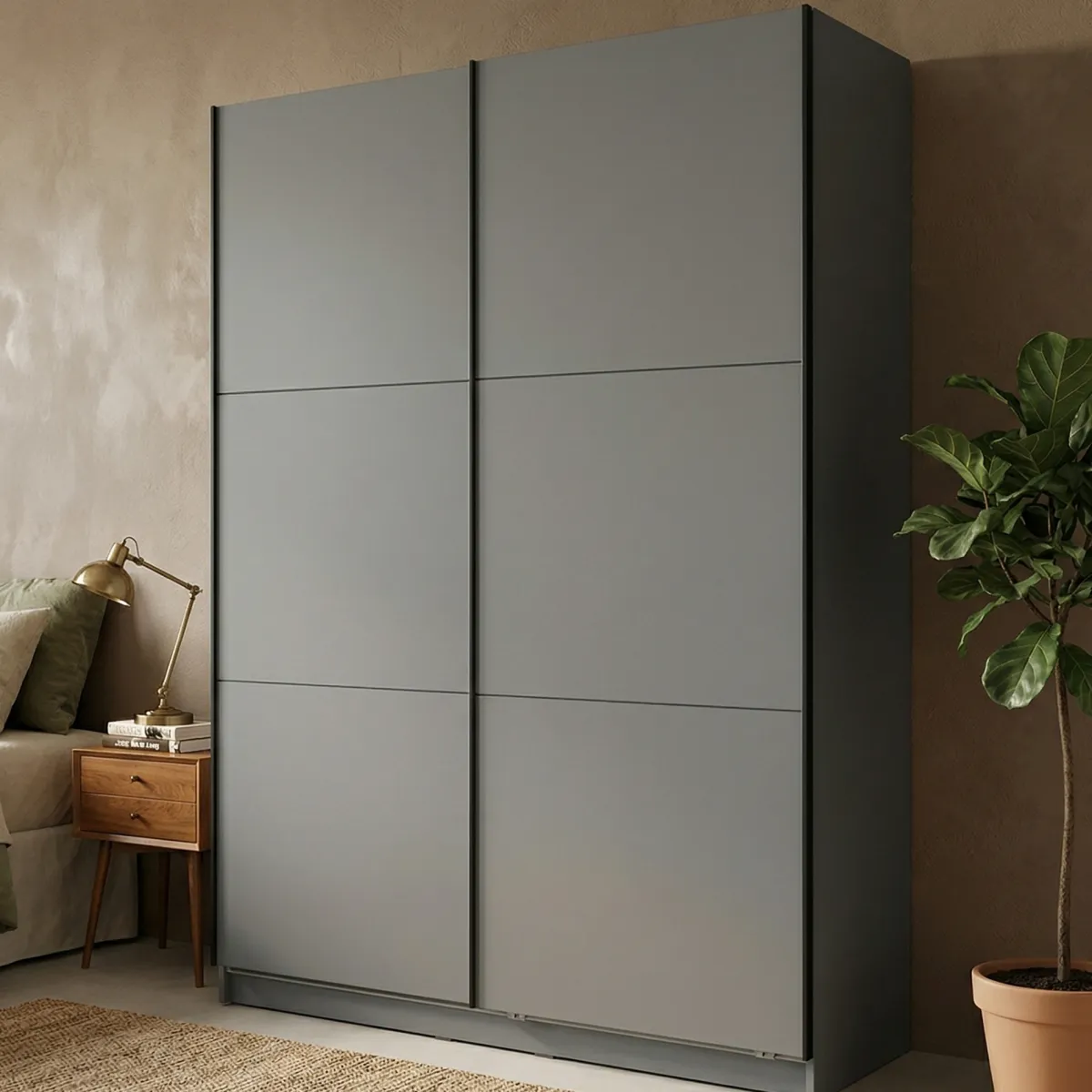 Altri Guardaroba > Dmora Guardaroba Grande 5 Ripiani Appendiabiti 179x210h cm, 2 Ante - Cerchio Nero Antracite
