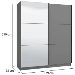 Guardaroba Grande Nero Antracite 5 Ripiani Appendiabiti 179x210h cm, 2 Ante - Verzino