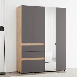 Guardaroba Grande Nero Antracite Marrone 3 Ripiani 3 Cassetti 155x208h cm, Appendiabiti - Ushuaia