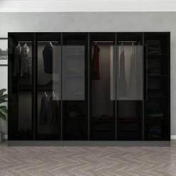 Altri Guardaroba > Dmora Guardaroba Grande Nero Antracite Nero Fume Appendiabiti 10 Ripiani 270x210h cm, 6 Ante - Nogaro Nero Fume, Nero Antracite