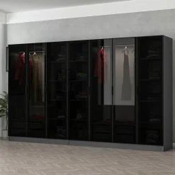 Guardaroba Grande Nero Antracite Nero Fume Appendiabiti 14 Ripiani 315x210h cm, 7 Ante - Prunettos