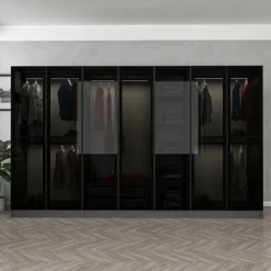 Altri Guardaroba > Dmora Guardaroba Grande Nero Antracite Trasparente Appendiabiti 8 Ripiani 217x210h cm, Apertura Scorrevole - Soncino Trasparente, Nero Antracite