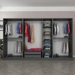 Altri Guardaroba > Dmora Guardaroba Grande Nero Antracite Trasparente Appendiabiti 8 Ripiani 217x210h cm, Apertura Scorrevole - Soncino Trasparente, Nero Antracite