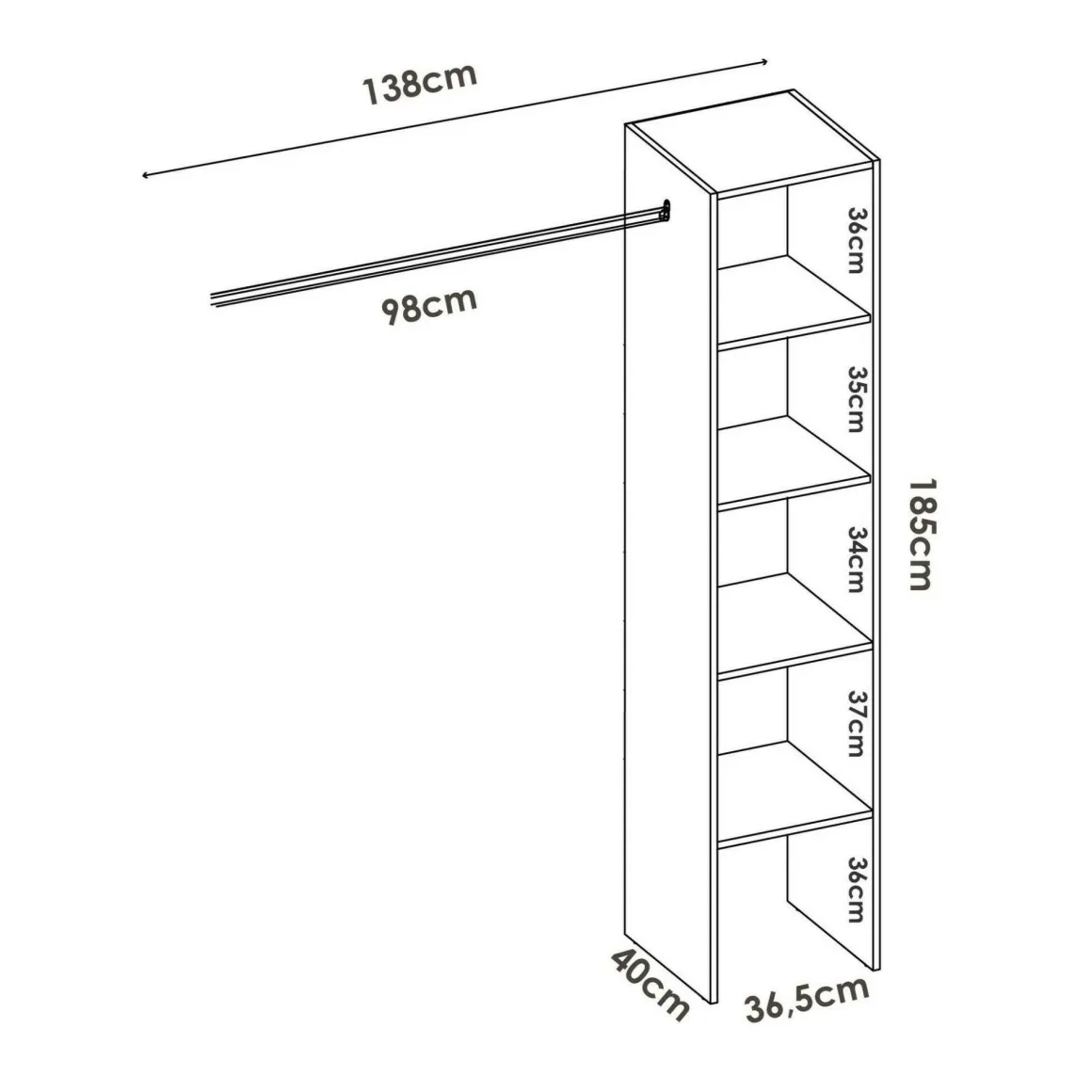 Guardaroba grande 4 ripiani bianco 137x185h cm - Adler
