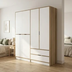 Guardaroba in legno bianco e oro 185x208h cm - Odalys
