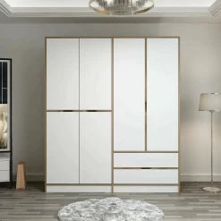 Guardaroba in legno bianco e oro 185x208h cm - Odalys