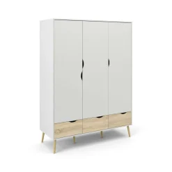 Guardaroba 3 Ante > Dmora Guardaroba in legno bianco e quercia 147x200h cm - Devota Marrone, Bianco Quercia