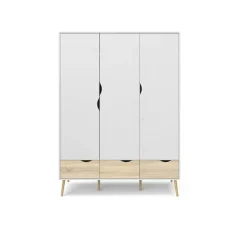 Guardaroba 3 Ante > Dmora Guardaroba in legno bianco e quercia 147x200h cm - Devota Marrone, Bianco Quercia