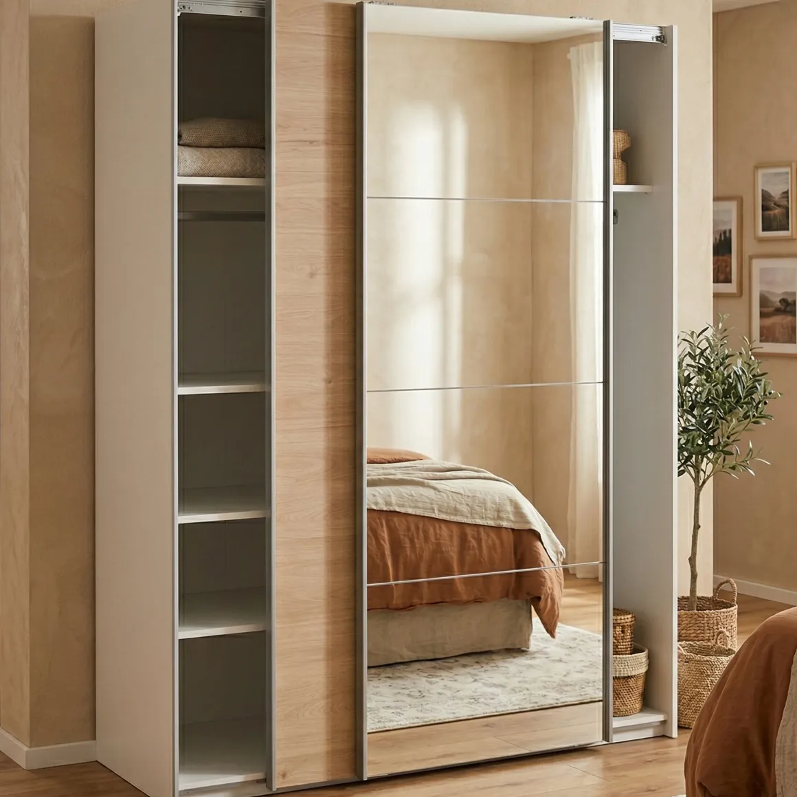 Guardaroba in legno bianco e rovere 150x200h cm - Seraphine