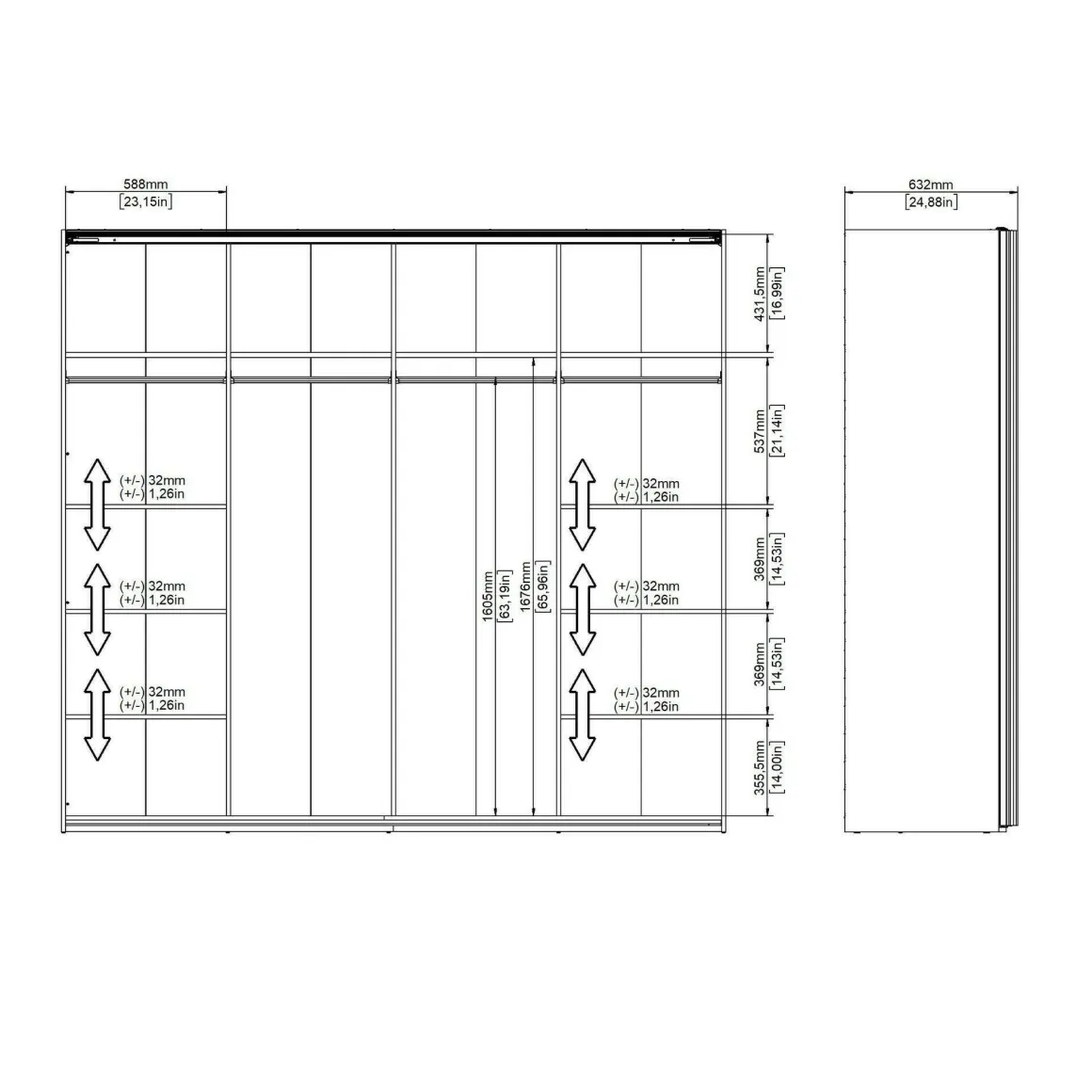 Guardaroba in legno bianco lucido 242x220h cm - Catalina