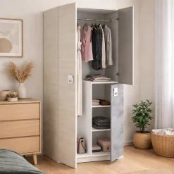 Guardaroba 3 Ante|Camera Da Letto > Dmora Guardaroba in legno grigio e cemento 90x200h cm - Aronia Grigio, Grigio Cemento