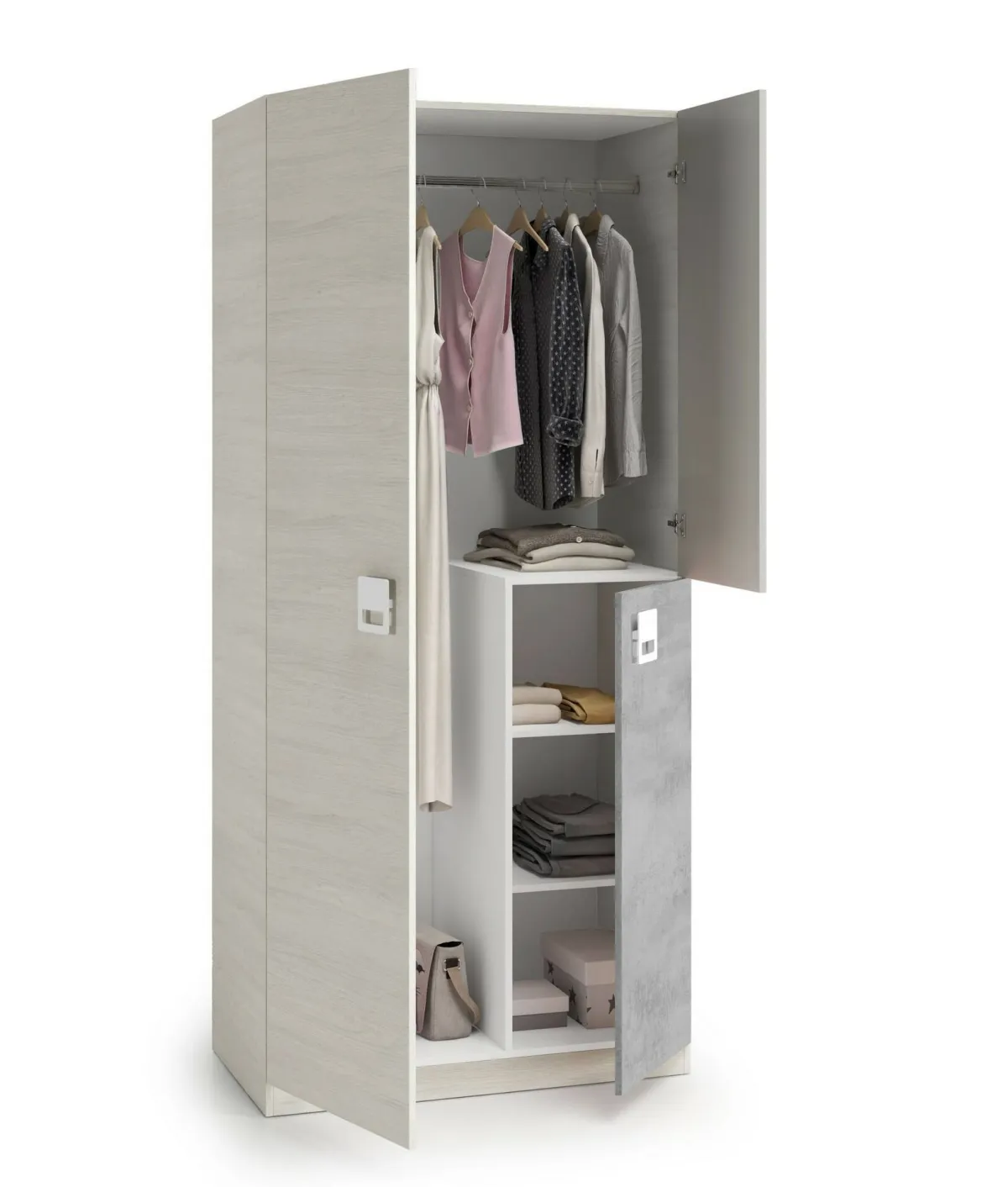 Guardaroba 3 Ante|Camera Da Letto > Dmora Guardaroba in legno grigio e cemento 90x200h cm - Aronia Grigio, Grigio Cemento