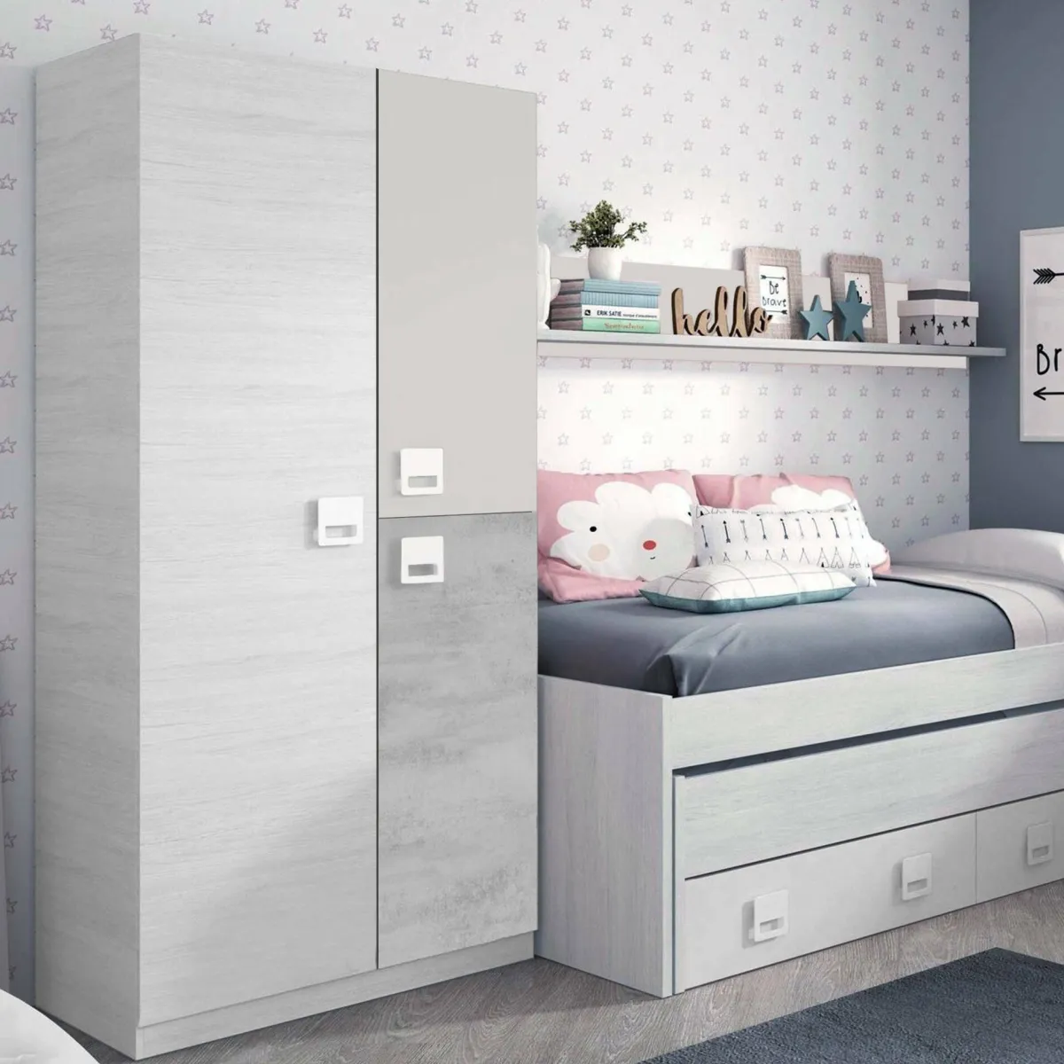 Guardaroba 3 Ante|Camera Da Letto > Dmora Guardaroba in legno grigio e cemento 90x200h cm - Aronia Grigio, Grigio Cemento