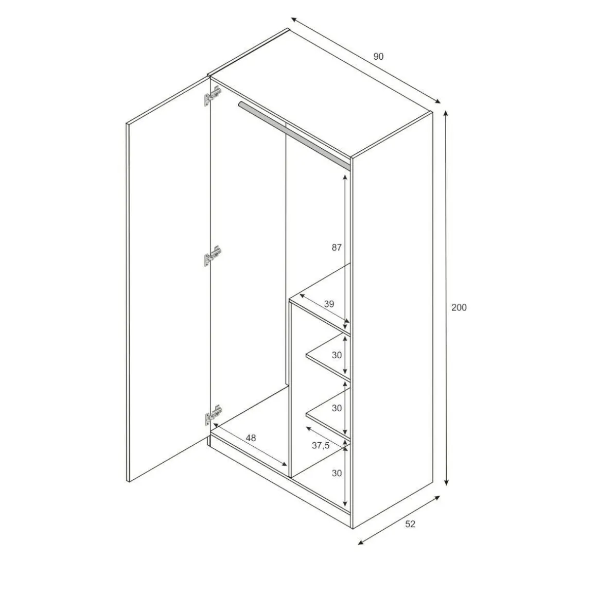 Guardaroba in legno grigio e verde acqua 90x200h cm - Aronia