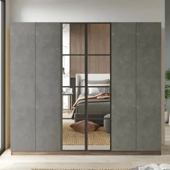 Altri Guardaroba > Dmora Guardaroba in legno marrone e grigio 207x183h cm - Gaja Grigio, Marrone