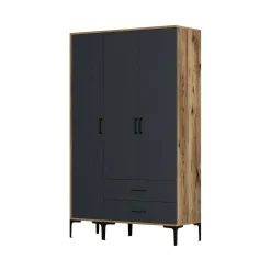 Guardaroba 3 Ante|Camera Da Letto > Dmora Guardaroba in legno noce e antracite 120x200h cm - Phyan Nero Antracite, Marrone Noce
